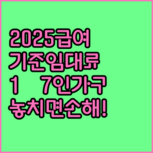 2025년 주거급여 기준임대료 1인부터 7인 가구까지